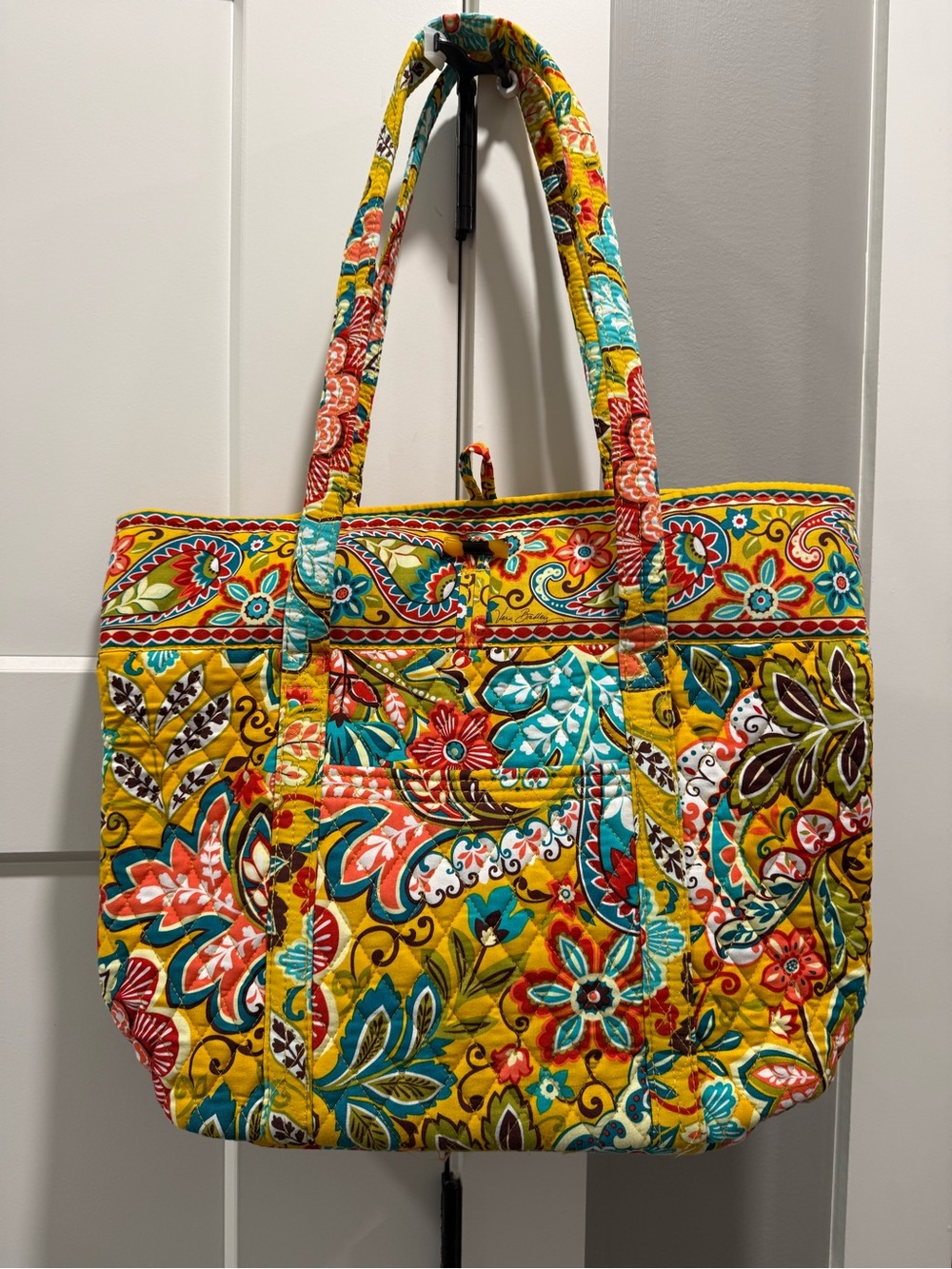 Vera Bradley Yellow Quilted Floral Tote with Teal & Coral Accents